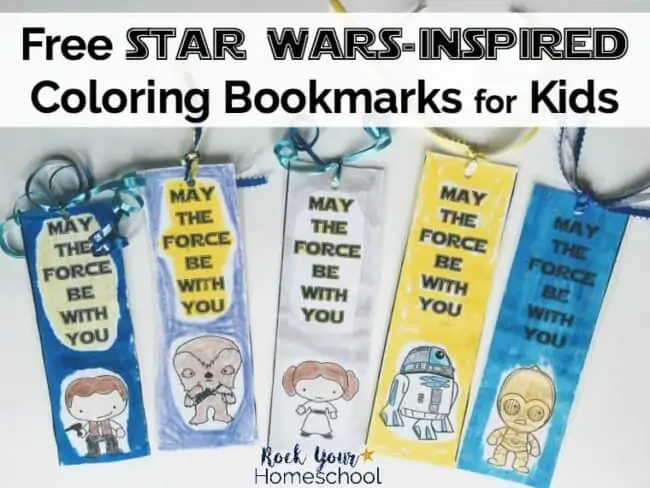 Have some stellar fun with these Free Star Wars-Inspired Coloring Bookmarks for kids! Great for parties, classroom, family, and homeschool fun. 8 featured characters to encourage & inspire young readers.