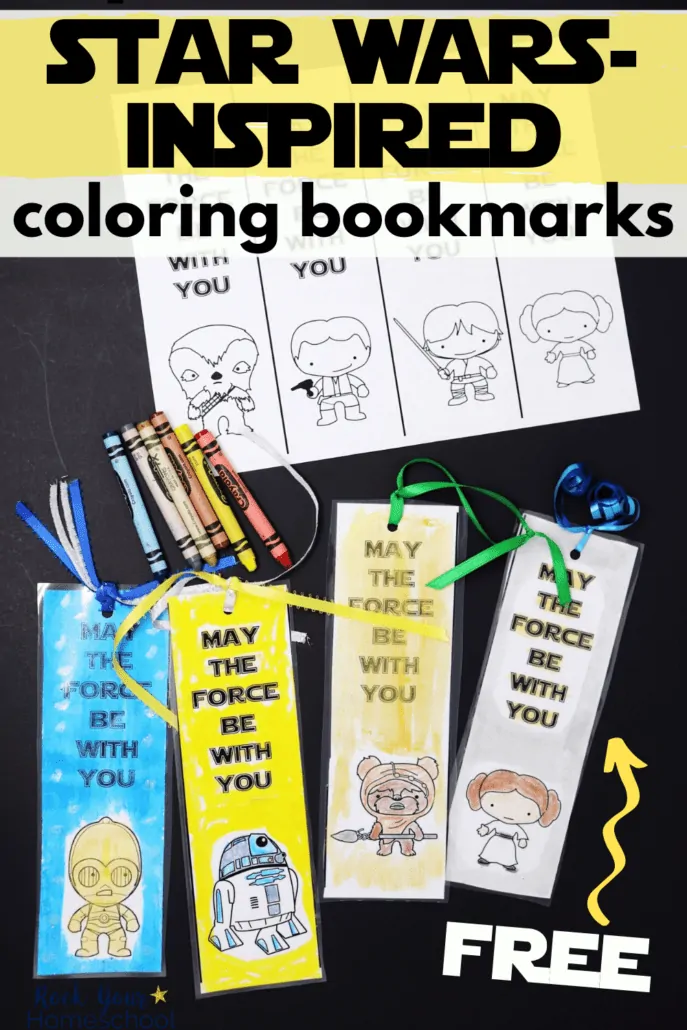 Free Star Wars-Inspired coloring bookmarks with crayons to feature the variety of ways to boost reading fun with these stellar free printable bookmarks