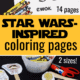 Star Wars-Inspired coloring page with Ewok and crayons and small-sized figures glued on wood craft sticks.