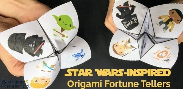 Get your 2 free Star Wars-Inspired Origami Fortune Tellers for stellar fun at parties, classrooms, family, & homeschool fun.
