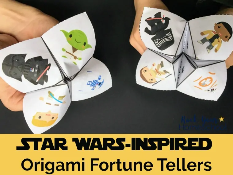 Have a blast with these 2 free Star Wars-Inspired Origami Fortune Tellers. Great for parties, classroom use, family, & homeschool fun.