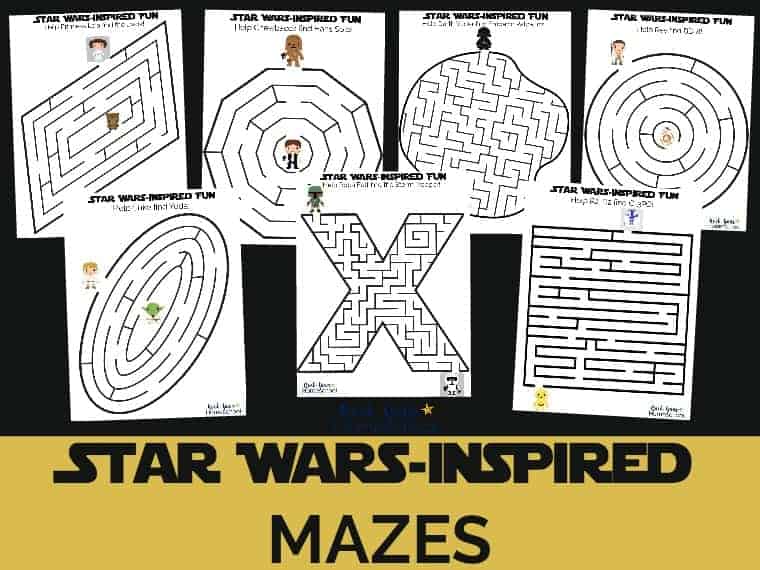 Top 50 Star Wars Crafts, Activities, Workbooks, Worksheets to entertain your family, featured by top US Disney Blogger, Marcie and the Mouse: https://rockyourhomeschool.net/wp-content/uploads/2018/03/Star-Wars-Inspired-Mazes-for-Stellar-Fun-featured-1.jpg