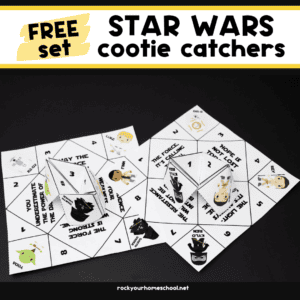Examples of folded and pages of Star Wars cootie catchers.
