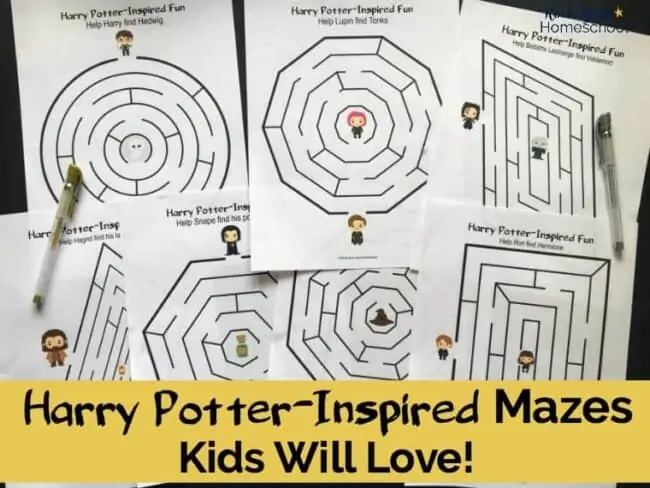 Add a touch of magic to your birthday parties, classroom, family, & homeschool fun with these 7 free Harry Potter-Inspired mazes.