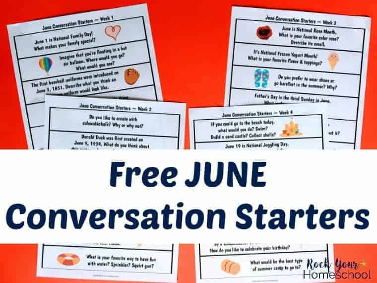 These June conversation starters are awesome prompts for discussion or writing to use with kids for fun chats & more!