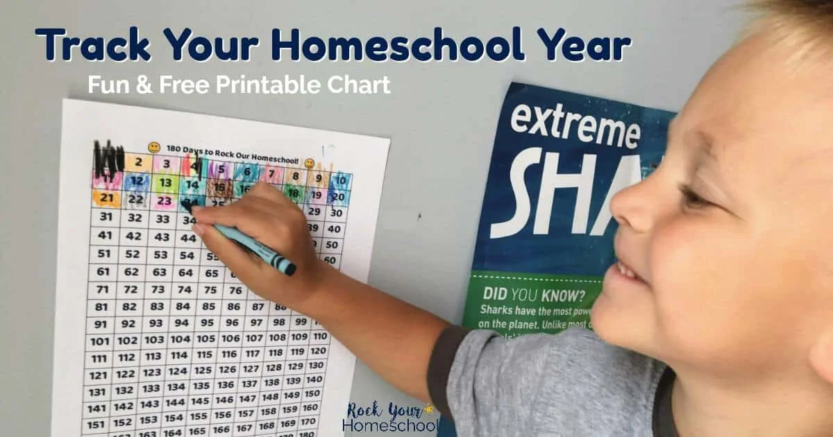 You can track your homeschool year & have fun! Use this free printable chart for recording your homeschool days.