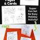 2 Halloween coloring pages featuring Happy Halloween banner and bats and Trick or Treat with candy on black background and 3 Halloween-themed coloring cards on orange background with crayons