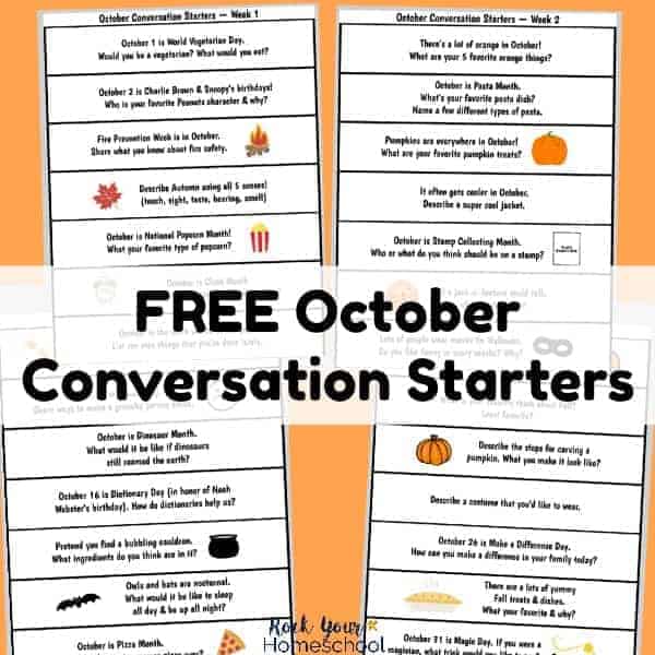 Have easy & fun chats with your kids this Fall with these free October conversation starters.