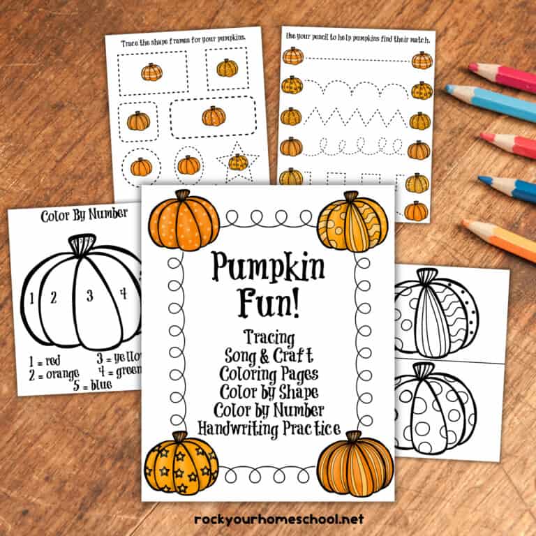 Examples of free printable learning fun with pumpkin activities with color by number, coloring patterns, and tracing.