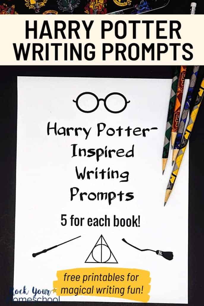 Harry Potter-Inspired Writing Prompts with Harry Potter pencils to feature the magical writing fun you can have with these free writing prompts printables