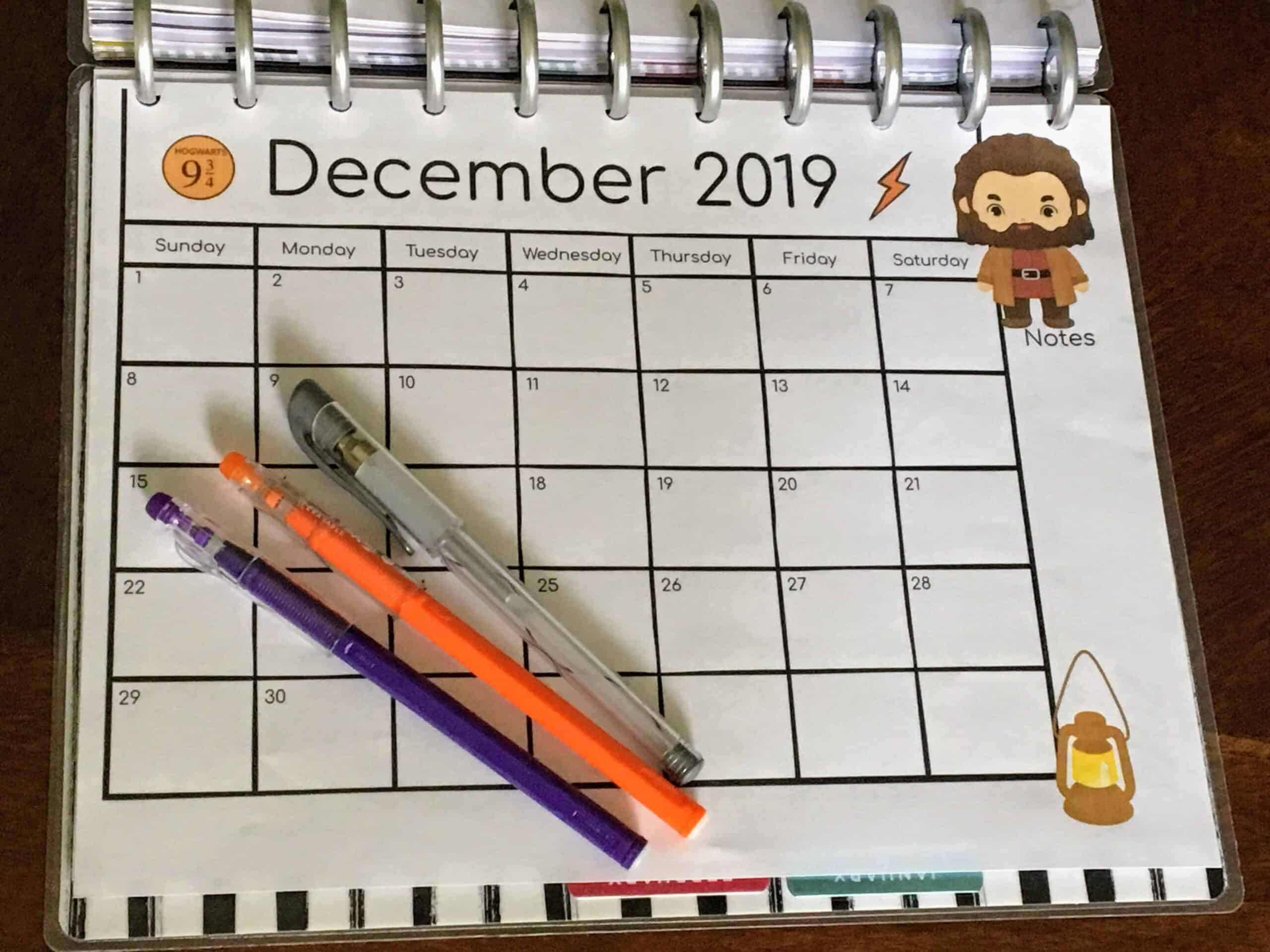 Enjoy these free Harry Potter-Inspired 2019 Calendar pages for magical planning fun.