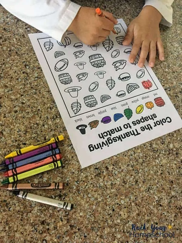 You can use this free printable Thanksgiving coloring activity with preschoolers and older kids.