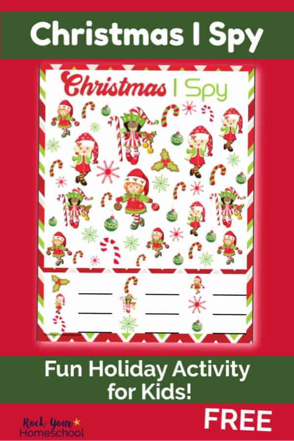 Christmas I Spy printable on red background