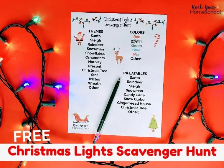 Have awesome holiday fun with your kids using this free printable Christmas Lights Scavenger Hunt. Great way to build observation skills and get conversations going.