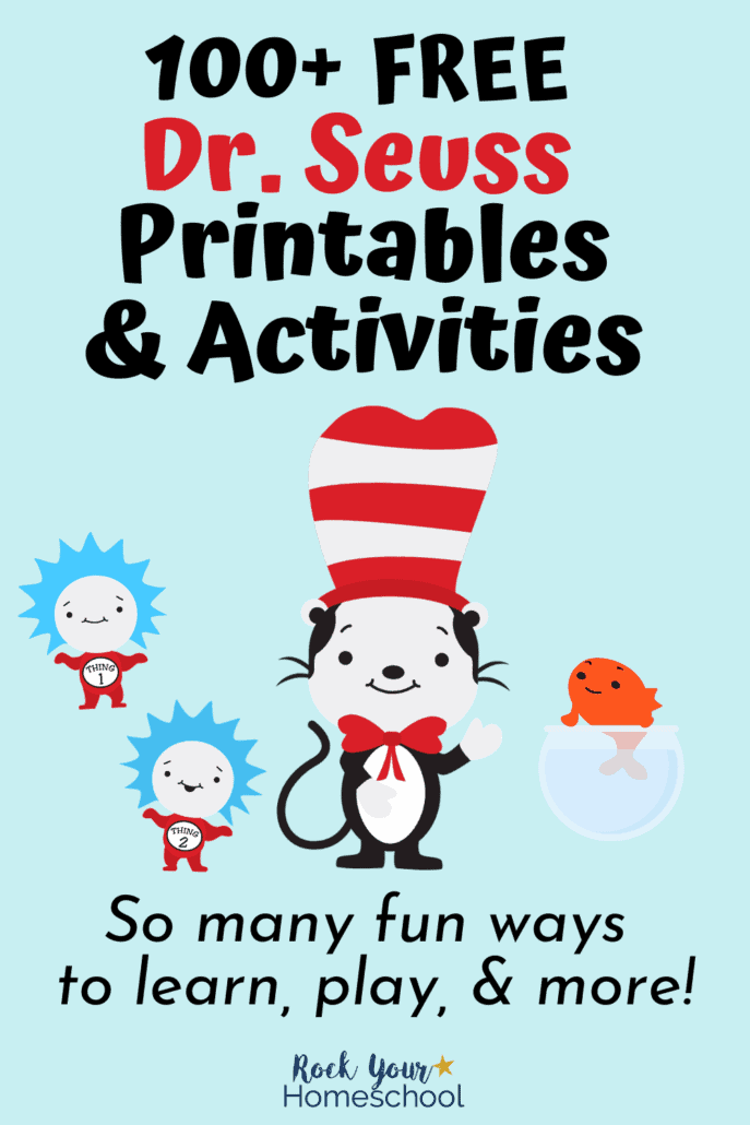 Adorable Cat In The Hat, Thing 1, Thing 2, & Fish to feature this incredible list of 100+ free Dr. Seuss printables & activities 