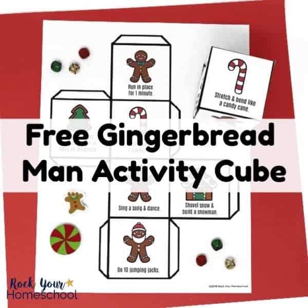 Have easy holiday fun with kids using this free printable Gingerbread Man Activity Cube! With prompts to get kids moving, this cube will help your kids burn off energy & have fun.