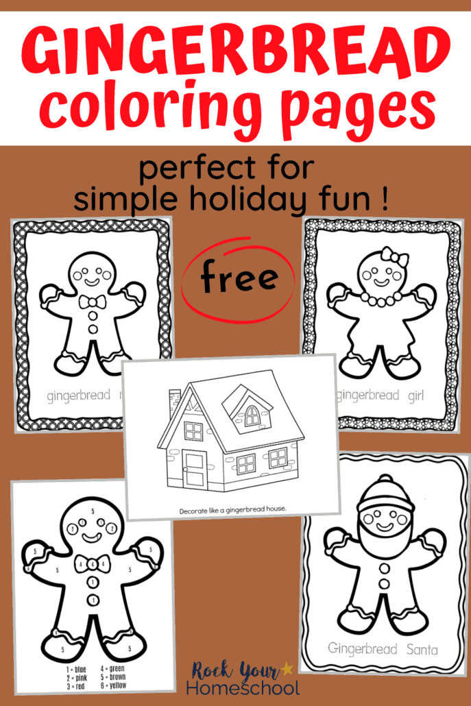 5 free gingerbread-themed coloring pages to feature to show how your kids will have so much holiday fun with these Christmas coloring worksheets