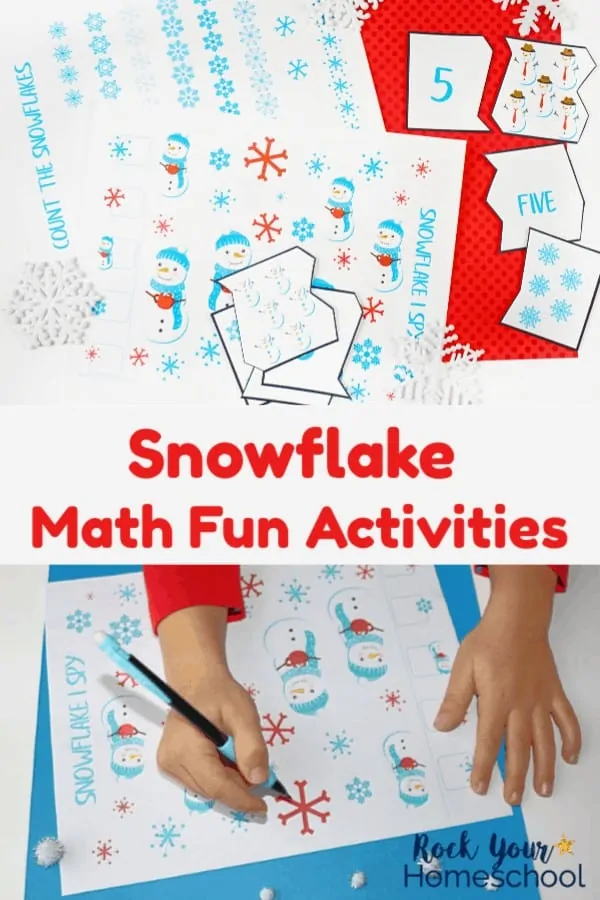 boy working on free printable snowflake math fun activities