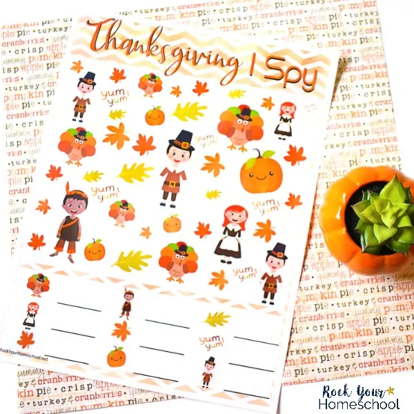 Enjoy easy holiday fun with kids using this free printable Thanksgiving I Spy activity.