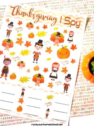 Example of free printable Thanksgiving I Spy activity.