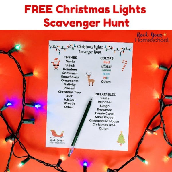 Have easy holiday fun with your family using this free printable Christmas Lights Scavenger Hunt.