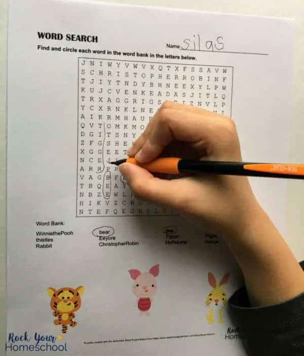 A word search is included in this free Winnie the Pooh-Inspired printables pack.