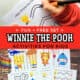 Young boys using pencil to complete simple maze and examples of free printable Winnie the Pooh activities.