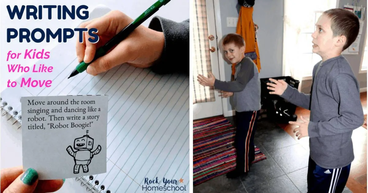 Instead of fighting your kids when it comes to writing, help them channel their energy! These free writing prompts are perfect for kids who like to move. Make creative writing fun!