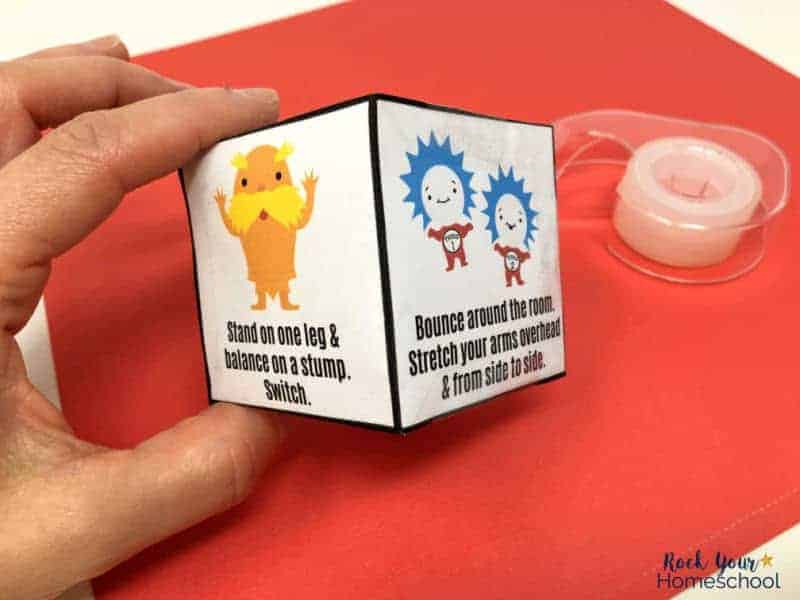 Your kids will love getting up & moving with the creative prompts from this Dr. Seuss-Inspired Activity Cube.