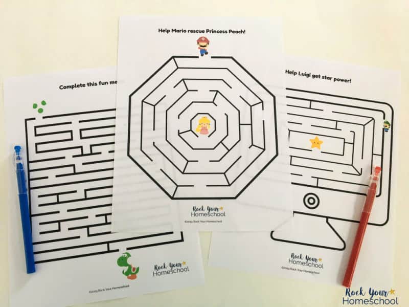 These mazes are included in the free Super Mario Printables pack.