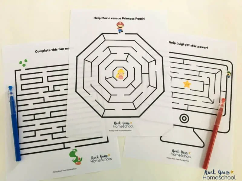 These mazes are included in the free Super Mario Printables pack.