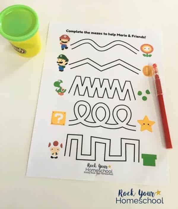 This simple maze in the free Super Mario Printables pack is awesome for hands-on learning fun.