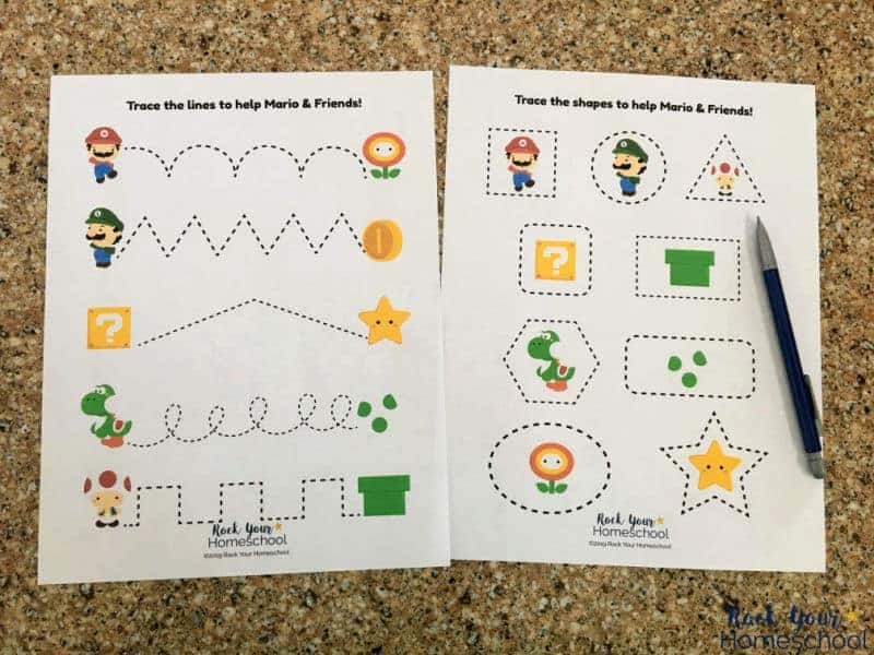 These tracing activities included in the free Super Mario Printables pack are awesome ways to engage your kids in interested-led learning fun.