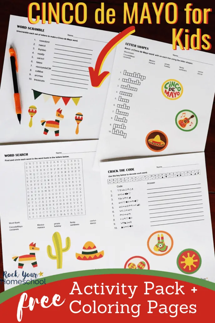Cinco de Mayo word puzzles & pencil to feature the Cinco de Mayo fun for kids you can have with this free activity pack & coloring pages