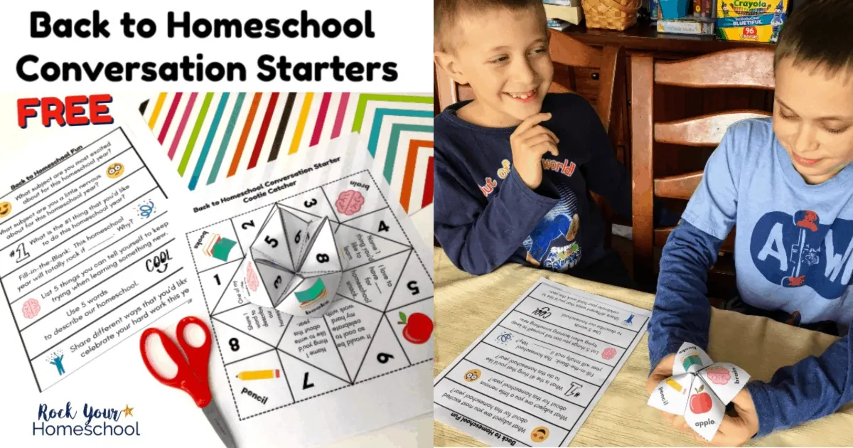 These 2 free Back to Homeschool Conversation Starters are awesome ways to get kids chatting about & excited for the upcoming year.