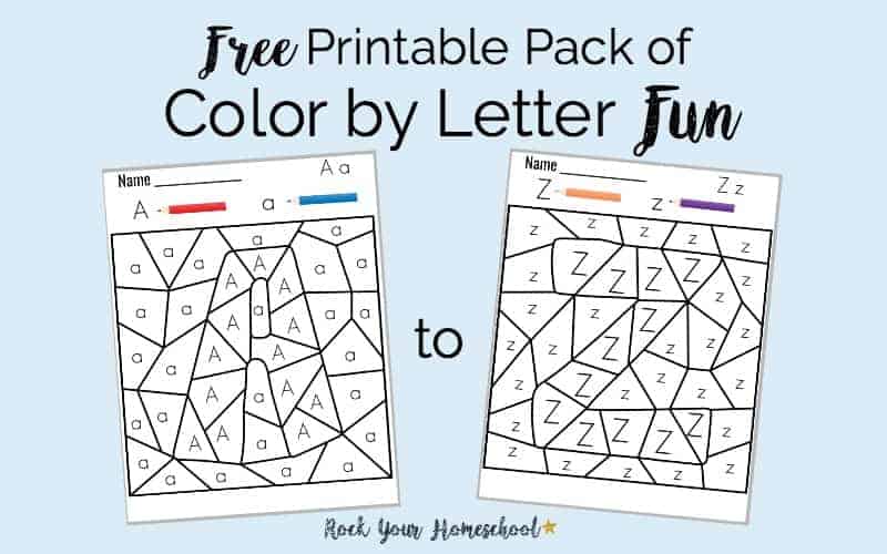 free printable pack of color by letter fun worksheets rock your homeschool