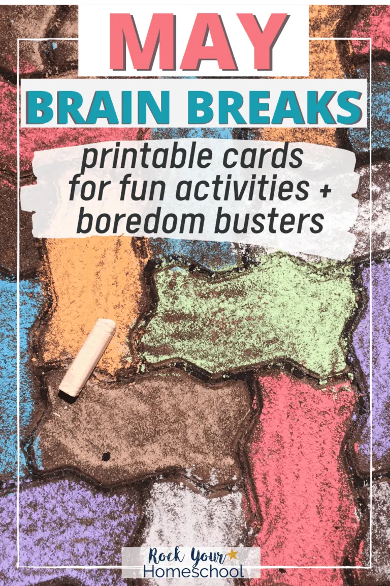 bricks colored with sidewalk chalk to feature the awesome fun your kids will have with these free May brain breaks for kids cards