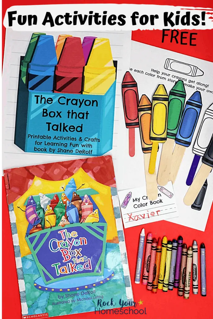 The Crayon Box that Talked book, crayons, & free printable activities to feature how you can extend the learning fun with this popular book