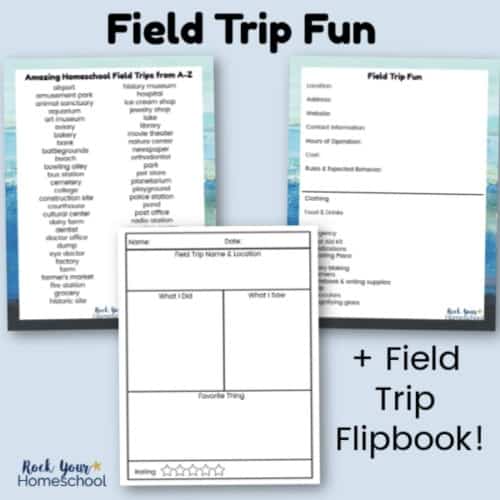 Plan and prepare for Field Trip Fun with this free printable pack. Includes list of Amazing Homeschool Field Trip Ideas from A-Z, Field Trip Fun Planner, report, and flipbook.