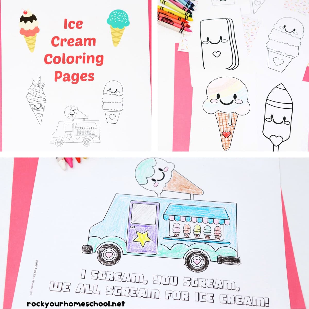Examples of free printable ice cream coloring pages.