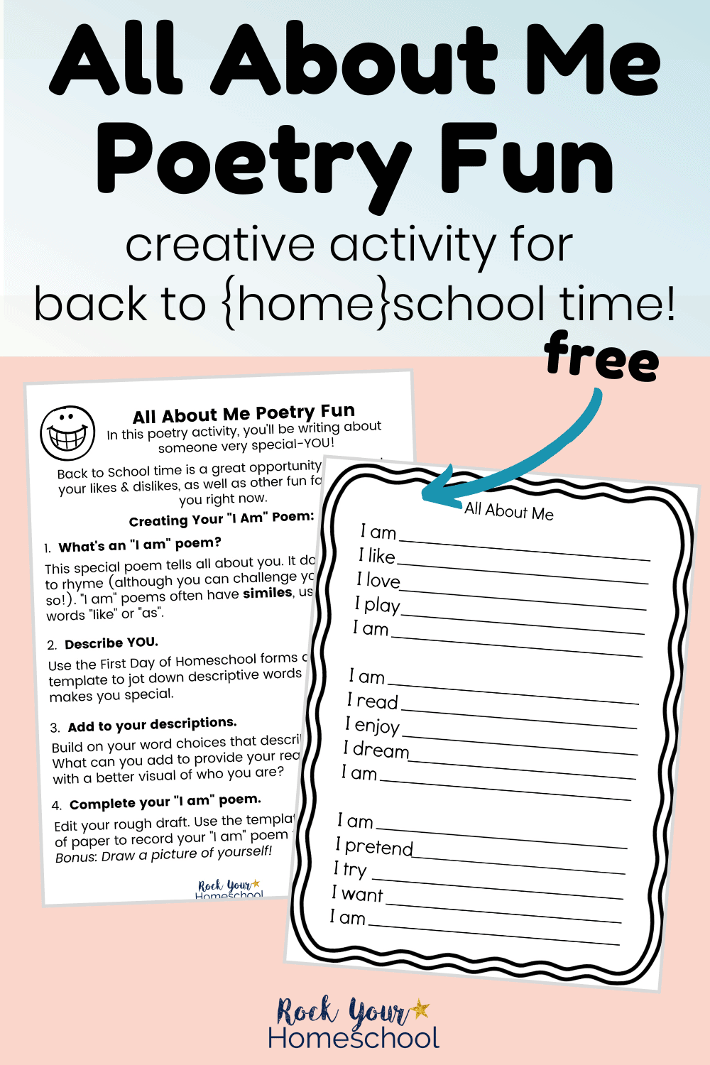 All About Me Poetry Fun set to feature how you can use these free printables for a creative activity for back to school time