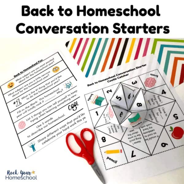 Get your kids excited & talking about the new year with these free printable Back to Homeschool Conversation Starters.