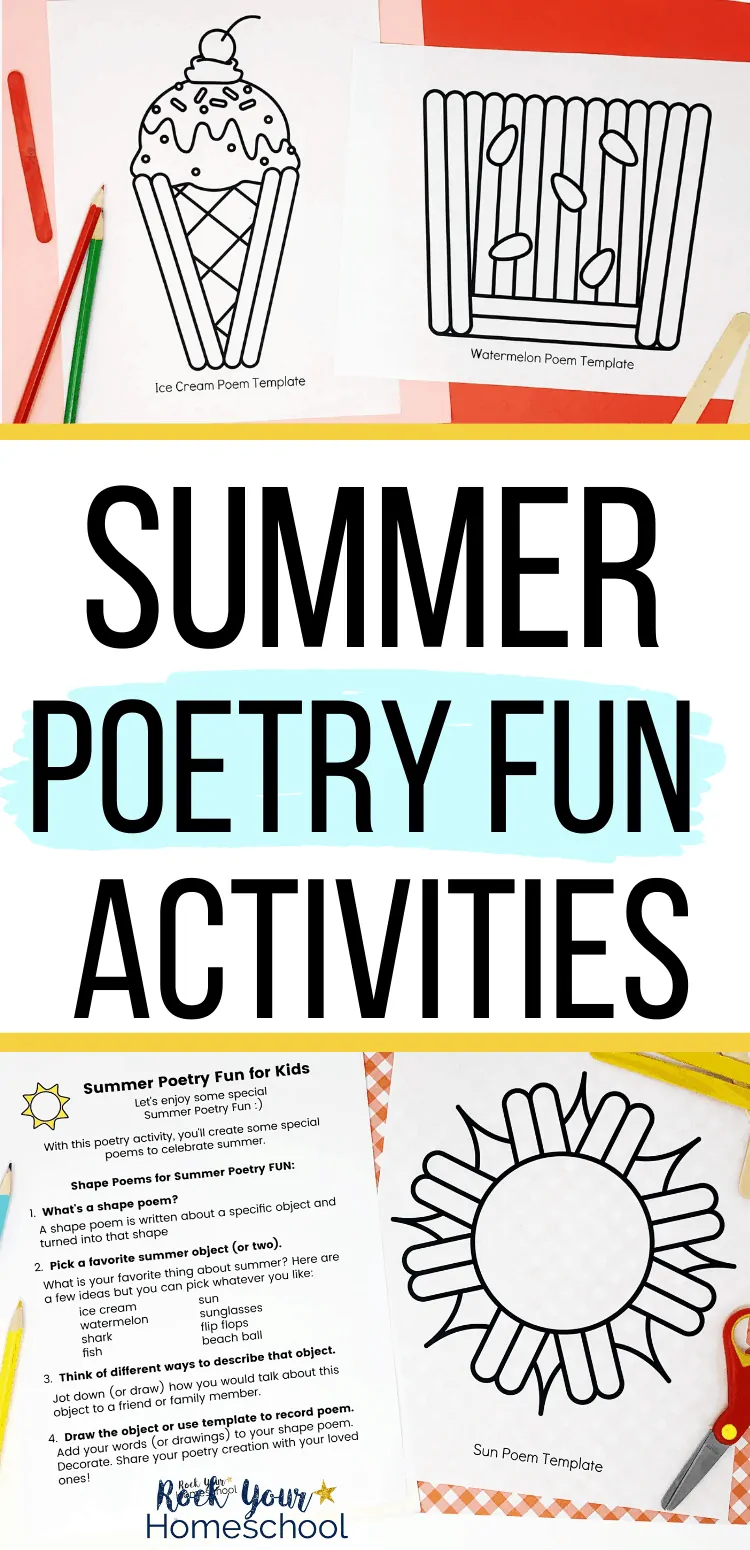 Summer shape templates and summer poetry fun activities to feature the amazing learning fun you can have with these summer-themed poetry activities for kids