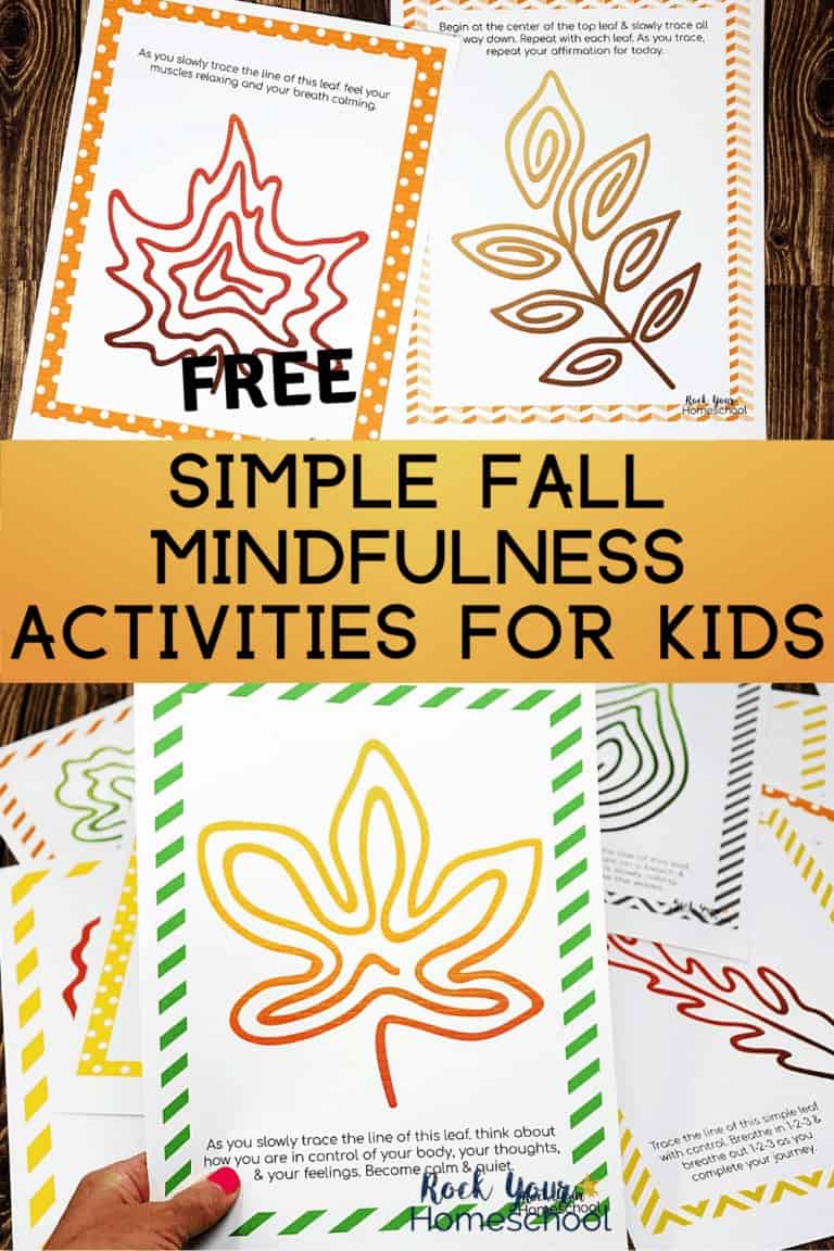 Woman holding Fall Mindfulness Activity for kids to feature how you can use these free printable activities to help kids learn and practice growth mindset skills & more
