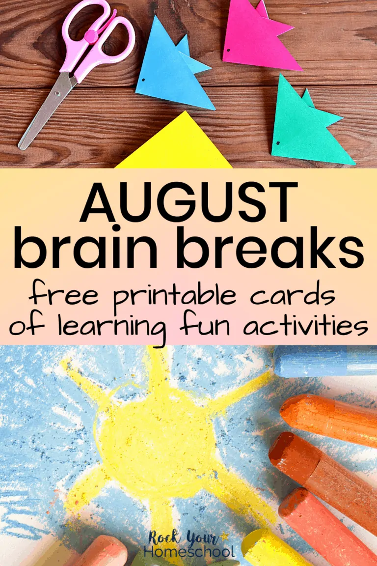 Bright origami fish with pink scissors and sun with chalk pastels to feature how these August Brain Breaks for kids can help you enjoy easy learning fun activities
