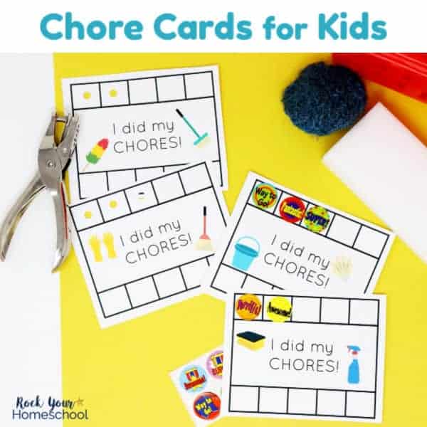 Get your free printable set of Chore Cards for Kids to keep track of jobs done & motivate.