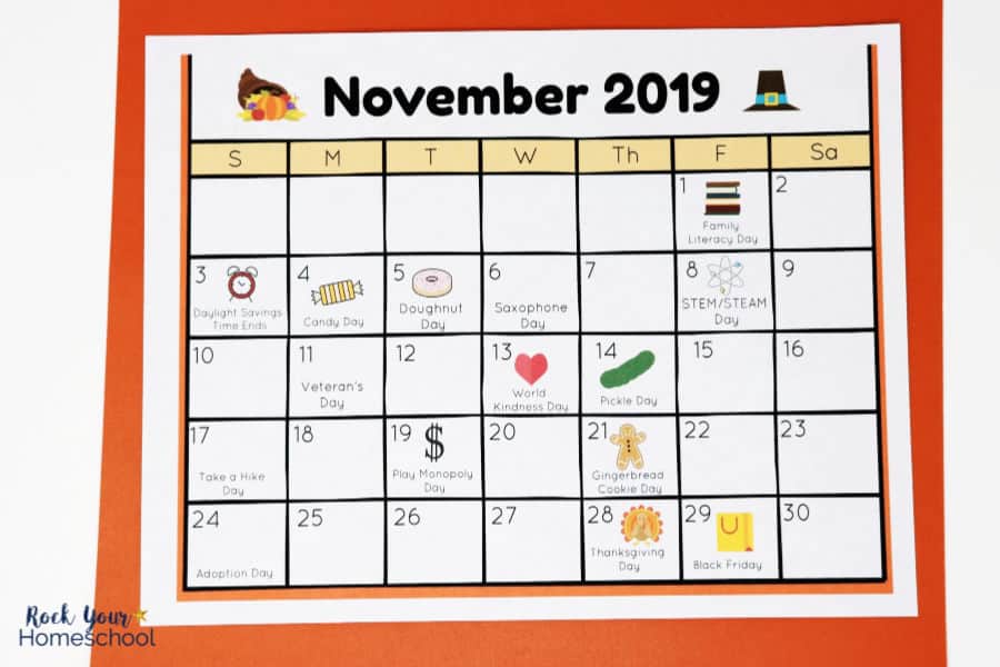 You can have a blast with kids this November 2019 using this fun holidays calendar.