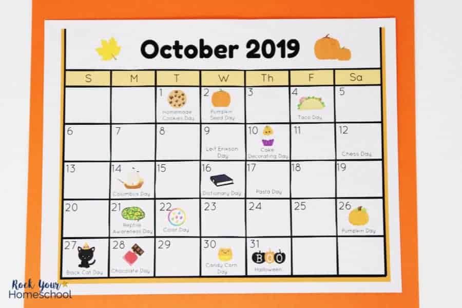 Plan & prepare for awesome fun holidays to celebrate with kids using this free printable October 2019 calendar.