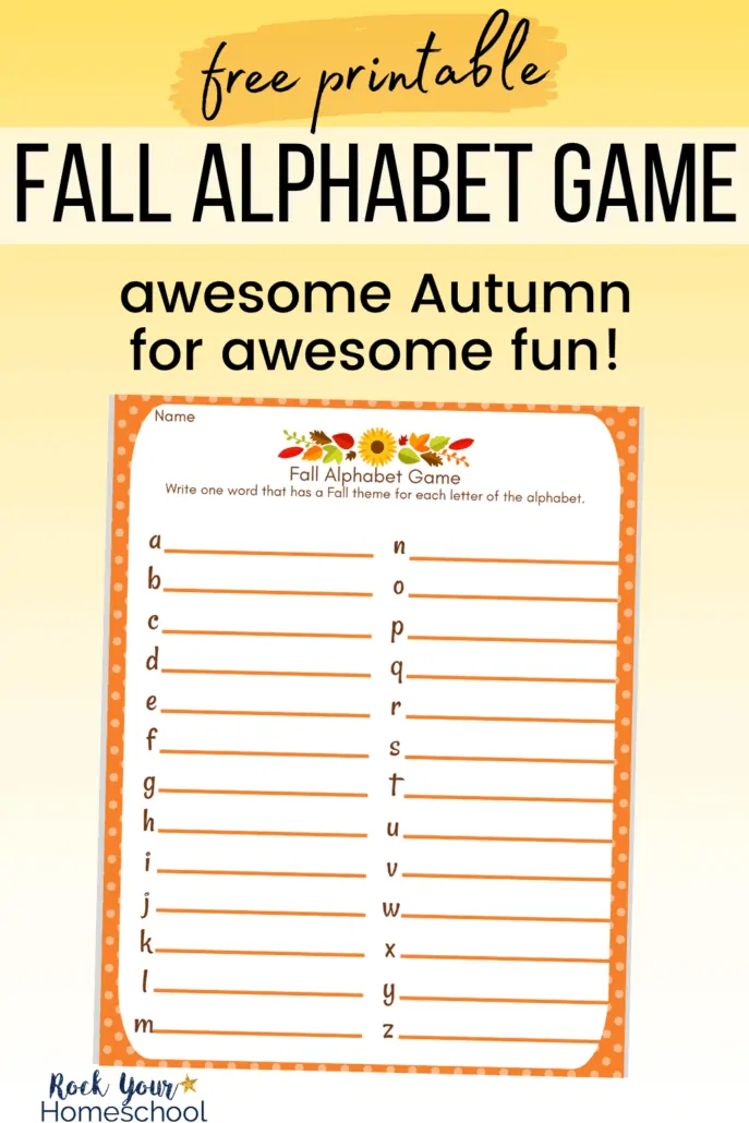 Fall Alphabet Game printable to feature the awesome Autumn fun you'll have with this free printable activity