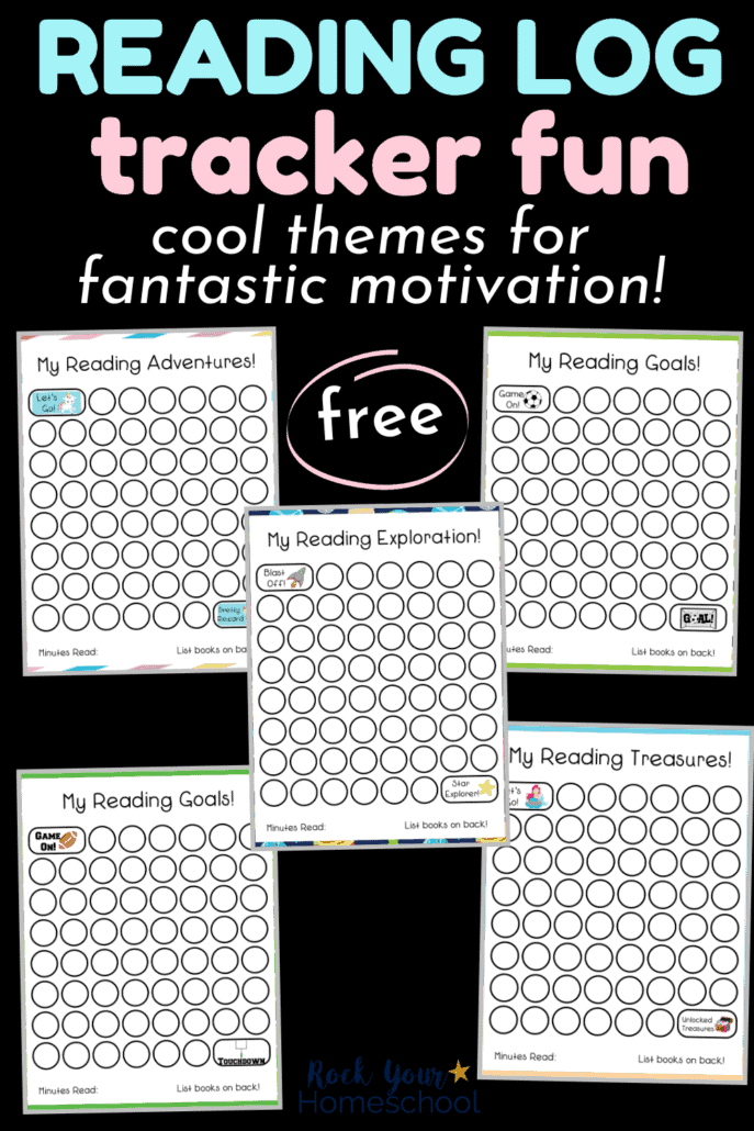 5 reading log charts on black background to feature how your kids will be motivated tor read more and track progress with these cool themes &amp; ideas